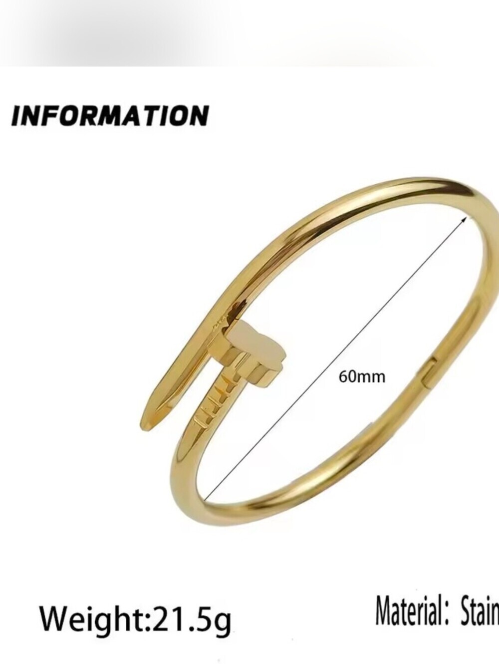 Gold Nail-Style Bangle Bracelet - Picture 2 of 8